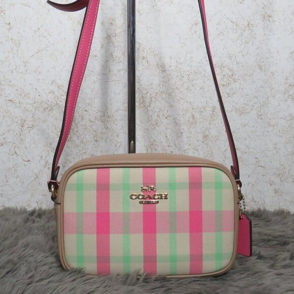 Coach Mini Jamie Camera Bag with Plaid Print (Pink) - Picture 1 of 6
